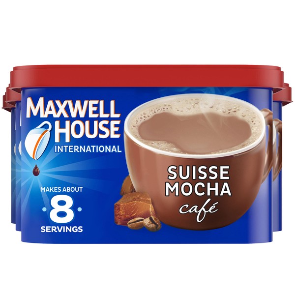 Maxwell House International Suisse Mocha Cafe Beverage Mix, Caffeinated, 7.2 oz Can (Pack of 4)
