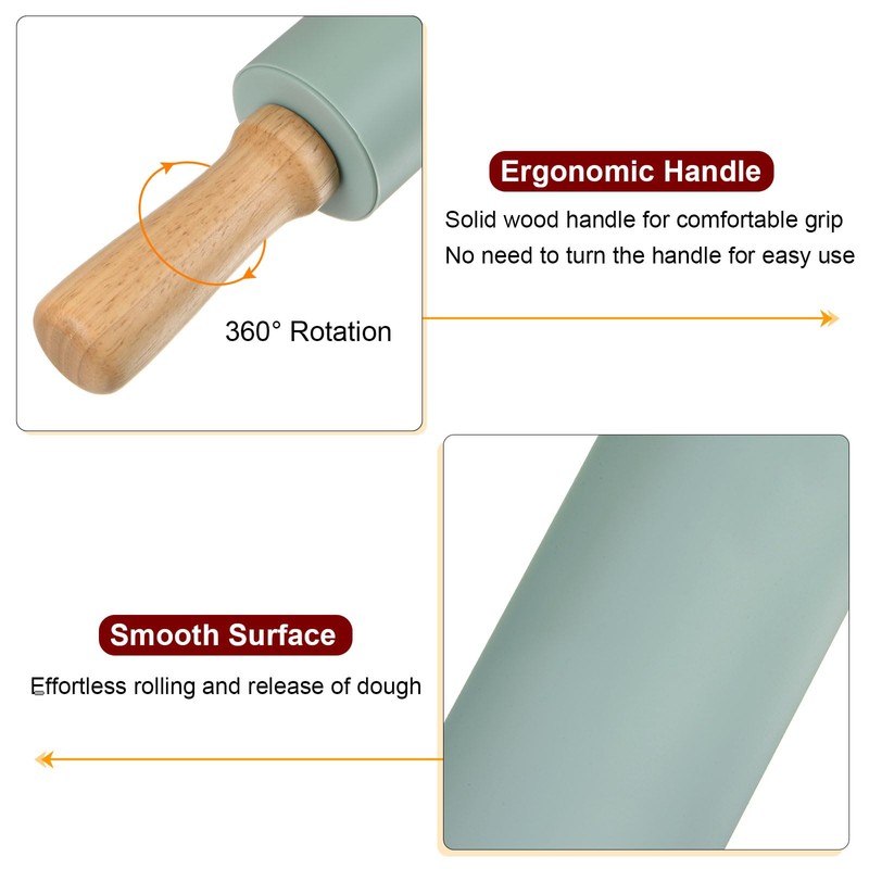 HARFINGTON Silicone Rolling Pins for Baking 17 Inch Wooden Handle