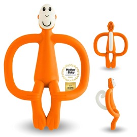 Matchstick Monkey Original Teether & Gel Applicator - Silicone Baby Teether Easy Grip BPA Free Supports Self Soothing & Early Brushing 3 Months + 10 cm Orange