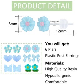 KASFREE Plastic Earrings for Sensitive Ears Womens Plastic Post Earrings Plastic Stud Earrings Hypoallergenic Plastic Earrings for Women (Blue Set)
