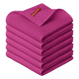 Artoid Mode Waffle Rose Red 100% Cotton Soft Kitchen Towels Tea Towels, Set of 6, 30 x 30 cm, Washable, Absorbent Dishcloths, Cleaning Kitchens