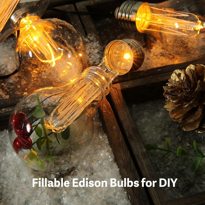 Battery Operated Edison Lights Outdoor String with Timer, 6.56 Ft