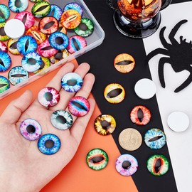 PandaHall 25mm Glass Cabochon Eyes, 50 Pieces, Dragon Eyes, Scary Eyes, Human Pupil Eyes, Semicircular Gemstones, Glass Cabochons for Sculpture, Props, Photodome, Pendants,