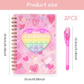 Pop Secret Diary for Girls with Invisible Pen, 8.3x6.1 Inch 160 Pages Fidget Girls Diary with Invisible Ink Double-End Pen, Kids Journal Gift for Girl Birthday, Ages 5-12