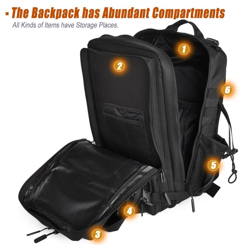 R.SASR Black Tactical Backpack, Military Backpack, Molle Backpack (Black-2.0)