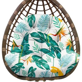 Uthem Waterproof Egg Chair Cushion Replacement Outdoor Hanging Egg Chair Cushion 47x35x7 Inches Thicken Chair Cushions with Ties, Yellow-Green Leaf