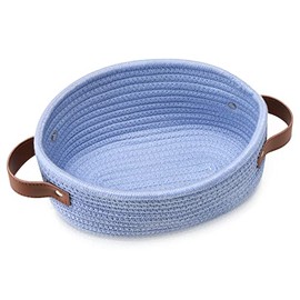 ABenkle Small Woven Basket with Handles, Mini Rope Storage Basket, Tiny Cute Shelf Basket, Oval Decorative Toys Basket for Nursery, Kids Room, Empty Gift Basket Baby Basket, 10" x 7" x 4" - XS