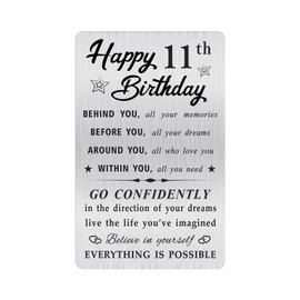 MOQIYXL Happy 11th Birthday Card for Boy Girl, Small Engraved Wallet Card for 11 Year Old Birthday Gifts