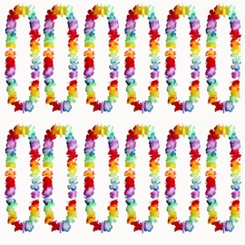 12Pcs Hawaiian Garland - Hawaiian Fancy Dress Flower Garland Necklace, Luau Aloha Flower Lei for Beach Party Decorations for Adults Kids