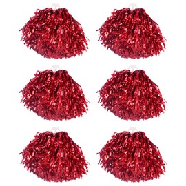 6 PCS Red Metallic Pom Poms , poms,pom poms,Cheerleading,Metallic Foil Cheerleader Pom Poms,Cheerleader Pompoms for Sports Teams, Parties, and Dance Cheer