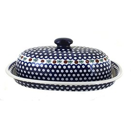 Blue Rose Polish Pottery Nature Bread Container