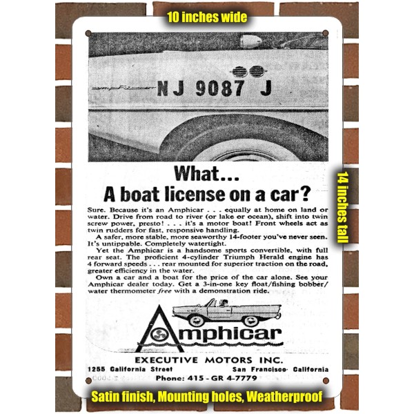 Valuecolor Metal Sign - 1963 Amphicar1- 10x14 inches
