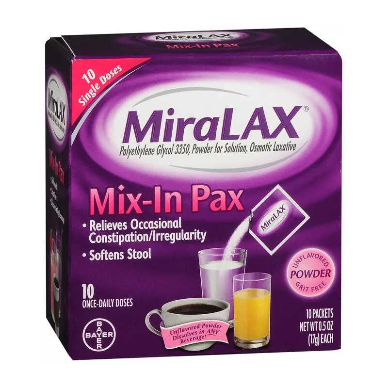 ON CONTAINER MIRALAX SINGLE DOSE PACKET POWDER 10CT polyethylene glycol