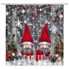 ABONAN Christmas Gnomes Shower Curtain Xmas Rustic Farmhouse, 72 x 72 Inch
