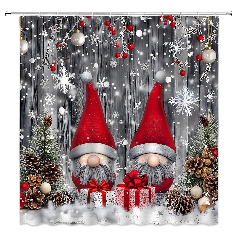 ABONAN Christmas Gnomes Shower Curtain Xmas Rustic Farmhouse, 72 x