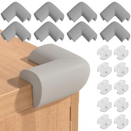 SoeUyd Pack of 8 Edge Protectors Baby, Corner Protection Baby, 10 Pieces Child Safety Socket, Socket Protection, Child Lock, Give Your Baby Even Safer Protection for All Types of Furniture