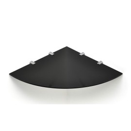 BSM Marketing Wall Mounted Floating Acrylic Corner Shelf with Chrome Supports available in Clear, Black and White (Black, 300mm x 300mm)