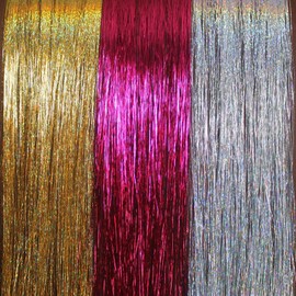 40” Hair Tinsel 300 Strands Three Amazing Colors : Sparkling Silver, Sparkling Gold, Shiny Hot Pink