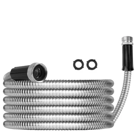 Sutekus Stainless Steel Metal Garden Hose 15FT, Flexible and Kink-Free Water Hose for Outdoor Use (No Sprayer)