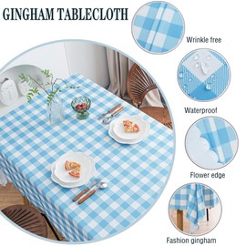 MANGATA CASA Checkered Table Cloth for Rectangle Tables-Gingham Waterproof Kitchen & Table Linens-Polyester Buffalo Plaid Wrinkle Free Table Cover(Sky Blue 60x84in)