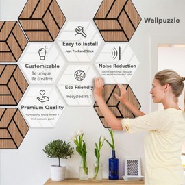 Urban Decor Acoustic Veneer Wood Wall Panels (Hexagon in Oak Color -10 PCS) for 3D Wood Wall Decor, Cool Room Accessories, Acoustic Dampening, Mens Room Decor, Gaming Areas, TV Walls and More
