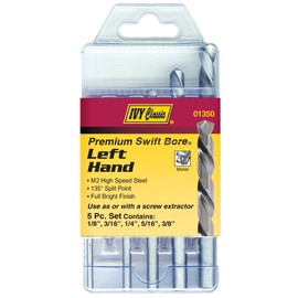 IVY Classic 01350 5-Piece Left Hand Drill Set, M2 High-Speed Steel, 135-Degree Point, Sturdy Plastic Case