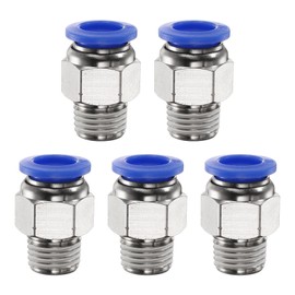 QUARKZMAN Pack of 5 Push-to-Connect Fitting 10 mm Pipe Outer Diameter x 1/4 Inch NPT Thread Male Straight Quick Connector Copper Air Line Fittings for Industrial Air System PC10-N02, Blue