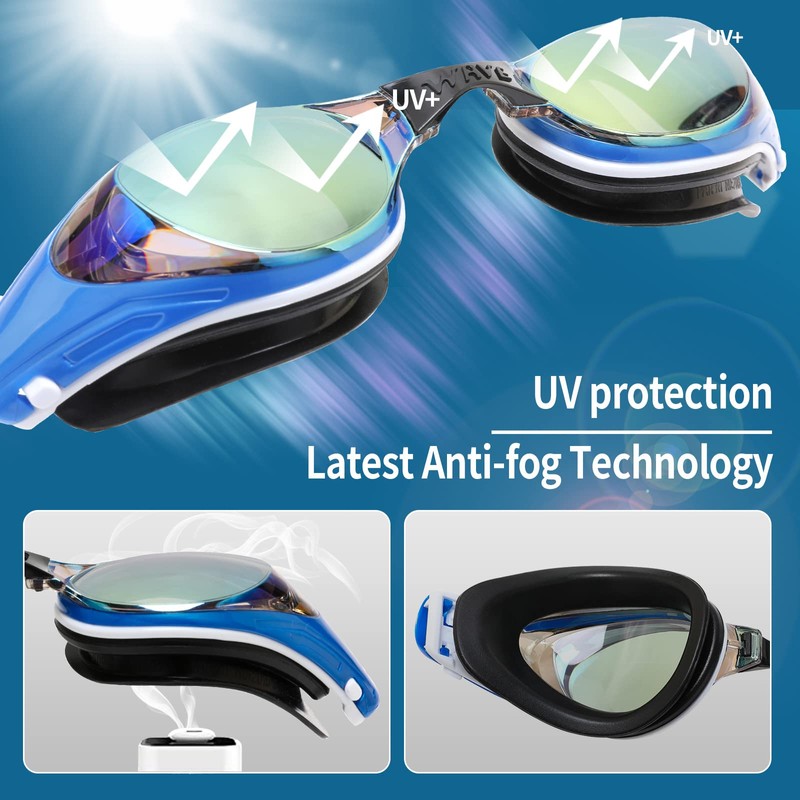 WAVE Myopic Swimming Goggles, No Leakage, Anti-Fog, UV Protection, Nearsighted