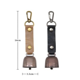 LZZEM 2 Pack Metal Vintage Mini Cowbell Bells Loud Bear Bells with Leather Button Strap Cow Horse Sheep Grazing Copper Pet Collar Accessories for Pets Training & Tracking Hiking Camping