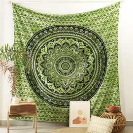 Popular Handicrafts Queen Mandala Hippie Tie dye Psychedelic Ombre Tapestry Wall Hanging - Indian Maditation Gypsy Bohemian Hippy Dorm Room Decor Green 81x88 Inch