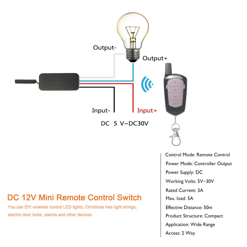 WOODGUILIN Remote Control Switch DC12V Mini Wireless Switch 2 Way,1