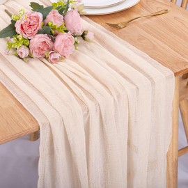 SAJOO - Camino de mesa de gasa de 13.3 pies, color crema