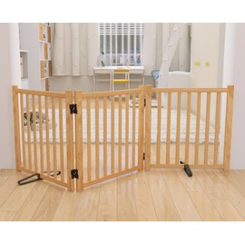 YOCAN Paint-Free Wooden Freestanding Dog Gates for The House,Doorways, Stairs,Wood Dog Fences Indoor Pet Gate,Step Over Fence-3 Panels L:69" H:23"