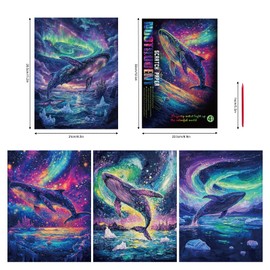 4 PCS Scratch Art brillante Painting,30x20cm,Un Painting de dibujo raspado que brillará en la oscuridad,Juego de Papel de Rascar arte Arcoíris,Scratching rainbow art crafts,Artes y Manualidades para adultos y niños,Ballena
