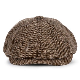 Charmylo Newsboy Style Plate Cap Peaked Cap Men Women - 8 Panel Peaky Herringbone Tweed Retro 1930s Flat Cap Gatsby Cap Flat Hat Fit, coffee