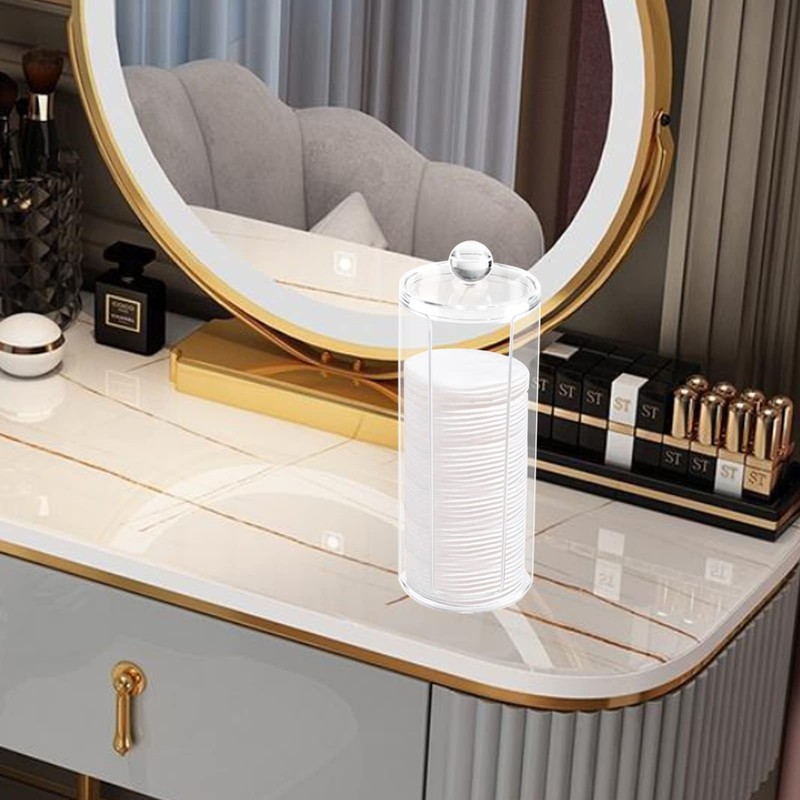 Acrylic Cotton Rounds Holder with Lid for Vanity, Facial Makeup