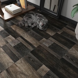 LaCheery 12"x12" 36-Pack Black Wood Peel and Stick Floor Tile Vinyl Wood Plank Flooring Waterproof Stick on Bathroom Floor Tiles Retro Vinyl Sheet Flooring Planks Self Adhesive Sticky Tiles for Floor