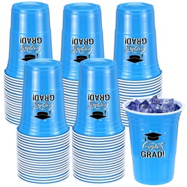 Ziliny 50 Pack Graduation Cups Bulk 16 oz Congrats Grad Cups 2025 Disposable Plastic Hot Cold Beer Beverage Drinks for School Graduation Party Decorations (Sky Blue)