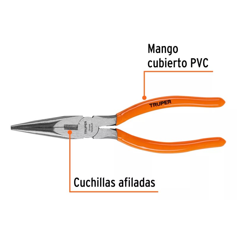 Truper Pinza Punta Y Corte 8', Mango De Vinil Truper