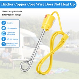 1000W Immersion Water Heater, Portable Bucket Heater with 304 Stainless Steel, for Teapot Water, Glass Pot, Cup, Heats 5 Gallons Bucket, Bathtub and Inflatable Swimming Pool of Water in Minutes