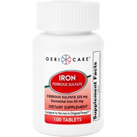 GeriCare Ferrous Sulfate 325mg – High Potency Iron Supplement, 100 Ct