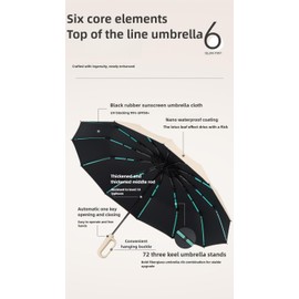 Vonmerie Pocket Umbrella, Resistant to Storms and Heavy Rain, with Hook for Easy Carry, Automatic Compact with One Button Open and Close Automatically, black