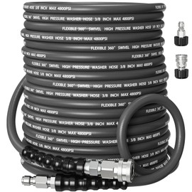 VIVIDWASH Kink-Resistant 3/8" Pressure Washer Hose 4800PSI(100FT),Steel Wire Braided Wear Resistant Rubber for Commercial, Industrial and Residential Use,Hot&Cold Water Hose with 3/8" Quick Connect