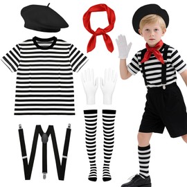 Bryndo 6 Pcs Mime Costume Set for Kids, Mime Fancy Dress Set for Party Supplies-140cm