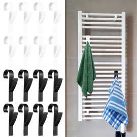 FengFution 16 PcsRadiator Hooks for Towels, Bathroom Radiator Towel Rail Hanger, Round Over Radiator Towel Hooks for Radiators All Standard Radiators(Black, White)