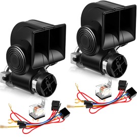 Tallew 2 Pack Air Horn for Truck 12v 150 dB Electric Loud Train Horn for Car with Relay Harness for Vehicles Motorcycle Boat(Black)