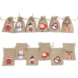 DERAYEE Pack of 12 Christmas Jute Bags, Fabric Bags, Advent Calendar, Jute Bags to Give as a Gift