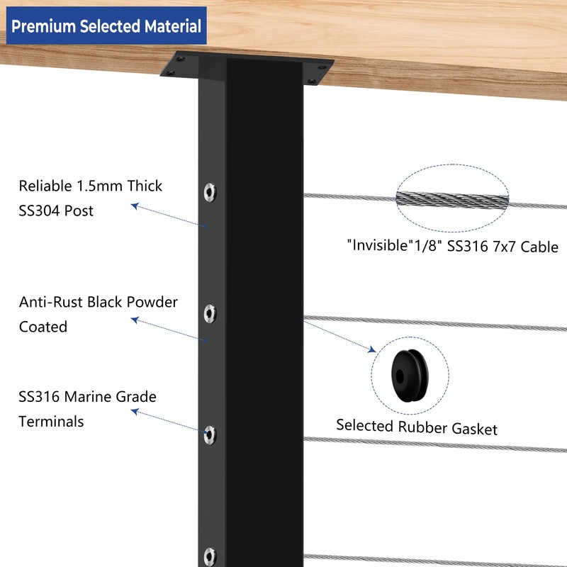 Gyykzz Cable Railing Post 36" (Post 35"x2"x2"), Fixed Top Mount