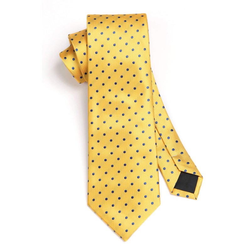 HISDERN Yellow Ties for Men Polka Dot Wedding Tie Handkerchief