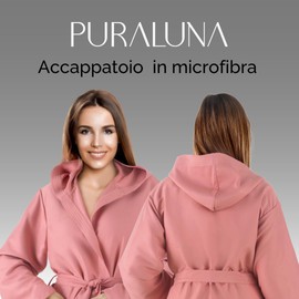 Puraluna Soft Microfibre Hooded Dressing Gown with Outer Pocket for Men and Women, Powder